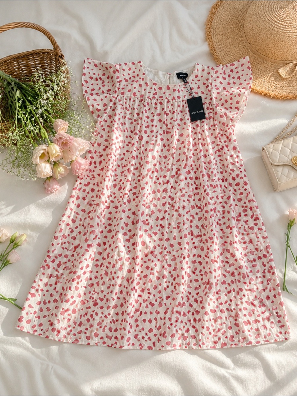 HEYSON pink and cream dress animal print spotted pattern Size M NWT